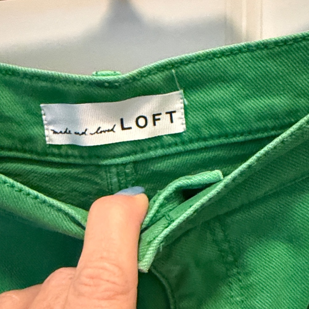 LOFT Green Cropped Wide-Leg Pants - Picture 2 of 4